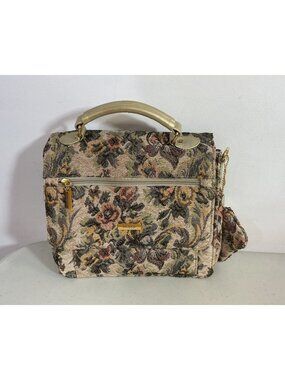 Vintage Floral Tapestry Tote Bag Satchel Made in Italy